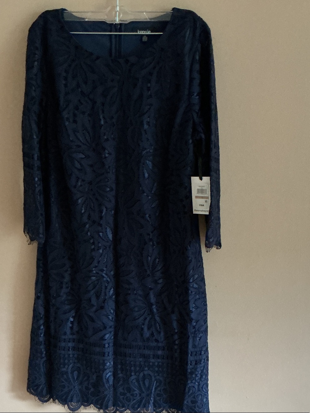 Kensie Navy Lace Long-Sleeve Sheath Dress